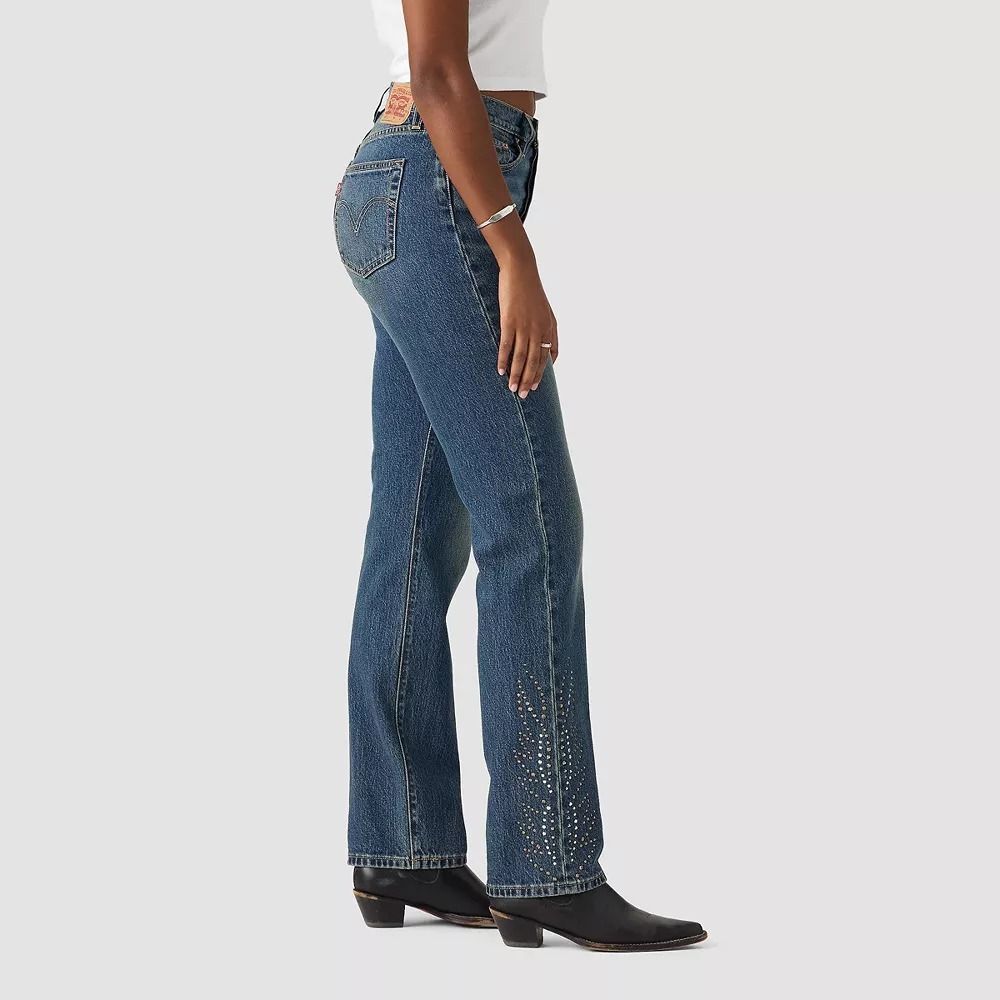 Levi's Women's 501 Curve Jeans - Solargenic Rhinestones Womens 28 x 30 New - Picture 2 of 7